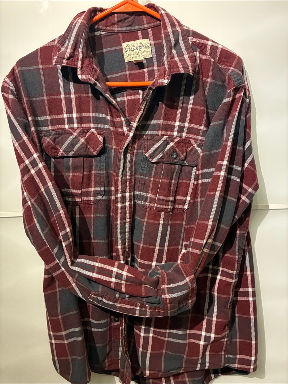 Cabela's Maroon & Gray Plaid Flannel Shirt